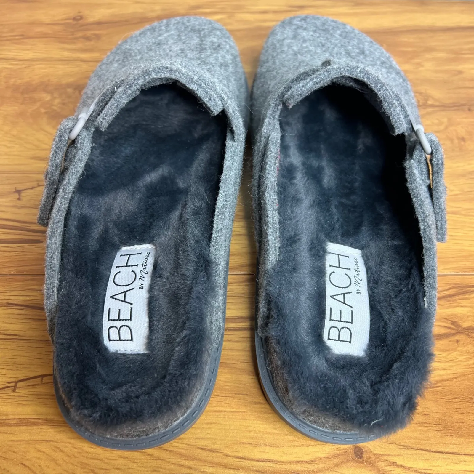 BEACH by Matisse Portland Clogs Mules Size 10 Gray Felt Faux Fur Lined NEW - Image 7