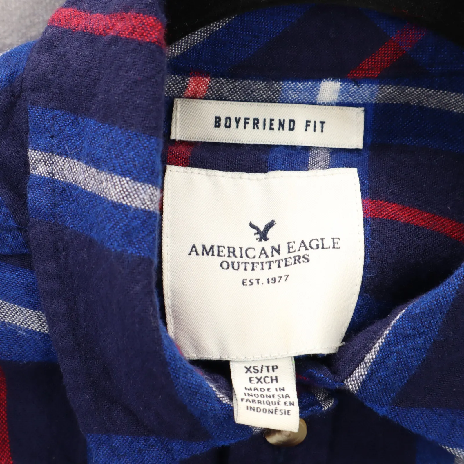 American Eagle Outfitters Boyfriend Fit Blue Flannel Plaid Lumberjack Rugged XS - Image 10