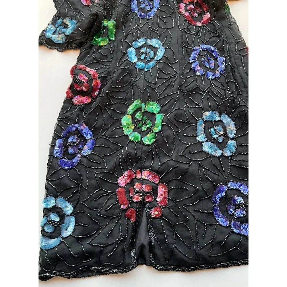 Vintage Styleworks Floral Silk Beaded Women’s Dress Size 18 Style J0313 Black - Image 11