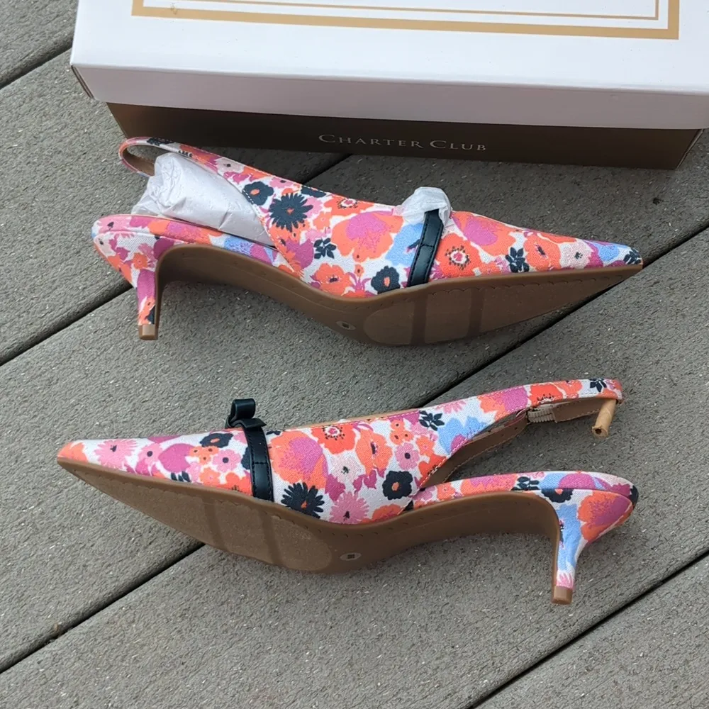 NWT Charter Club Gilaaf Floral Canvas Slingback Heels - Image 6