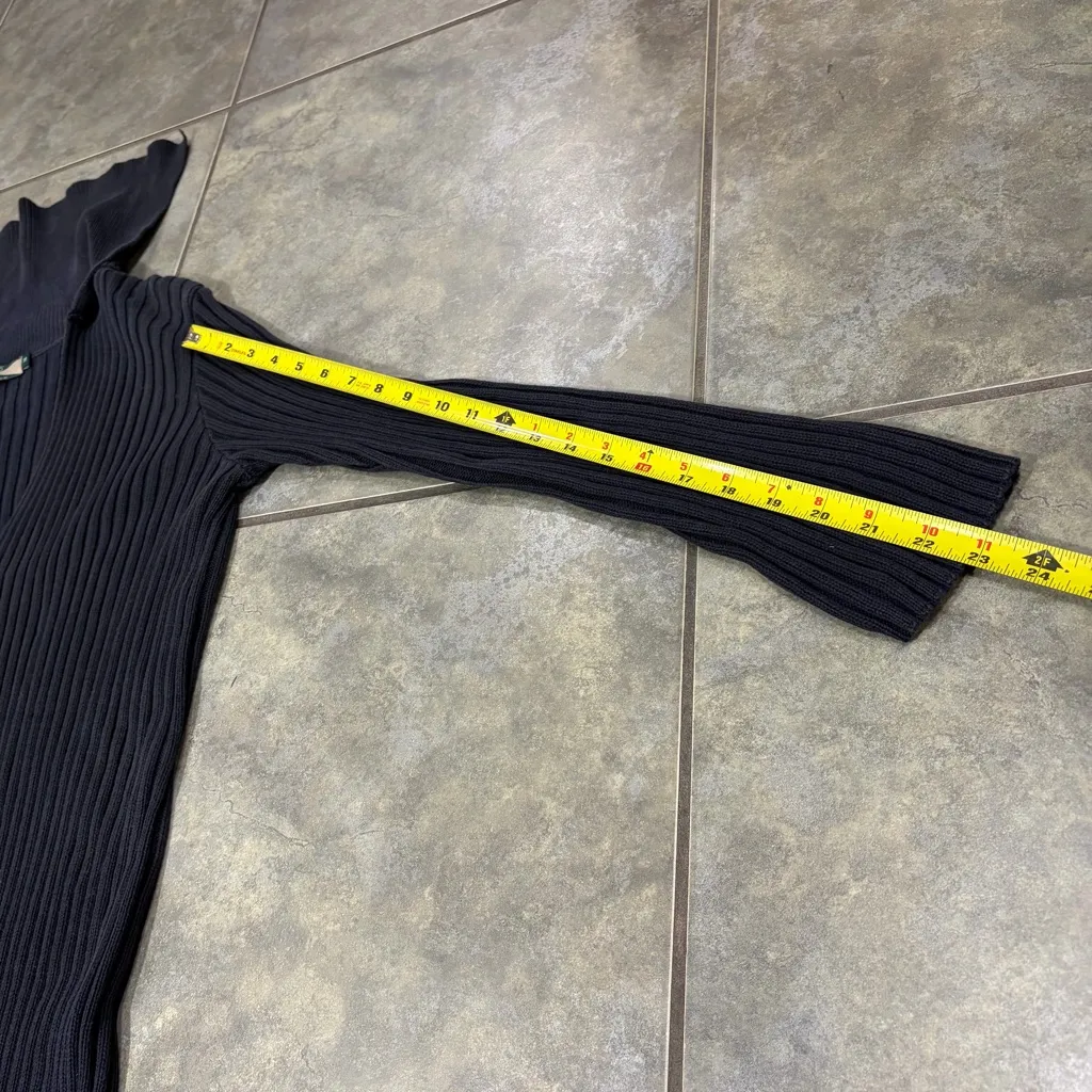 525 America Black Collar Ribbed Long Duster Sweater Cardigan Sz M Grunge Goth - Image 9