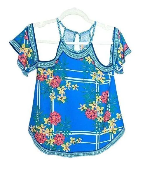 Flying Tomato Halter Top Blue Floral Tank Sz XS - Image 1