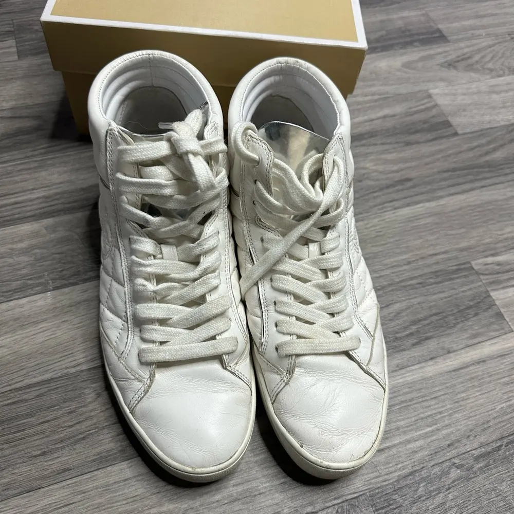 Michael Kors  Paige Quilted High Top Sneaker Leather Optic White 9 - Image 2