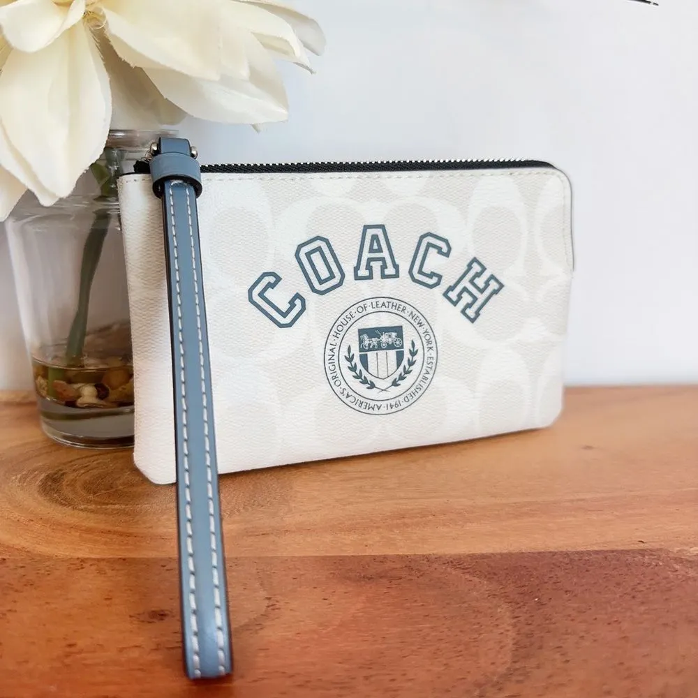 NWT  Corner Zip Wristlet In Signature Canvas With Varsity Motif - Image 2