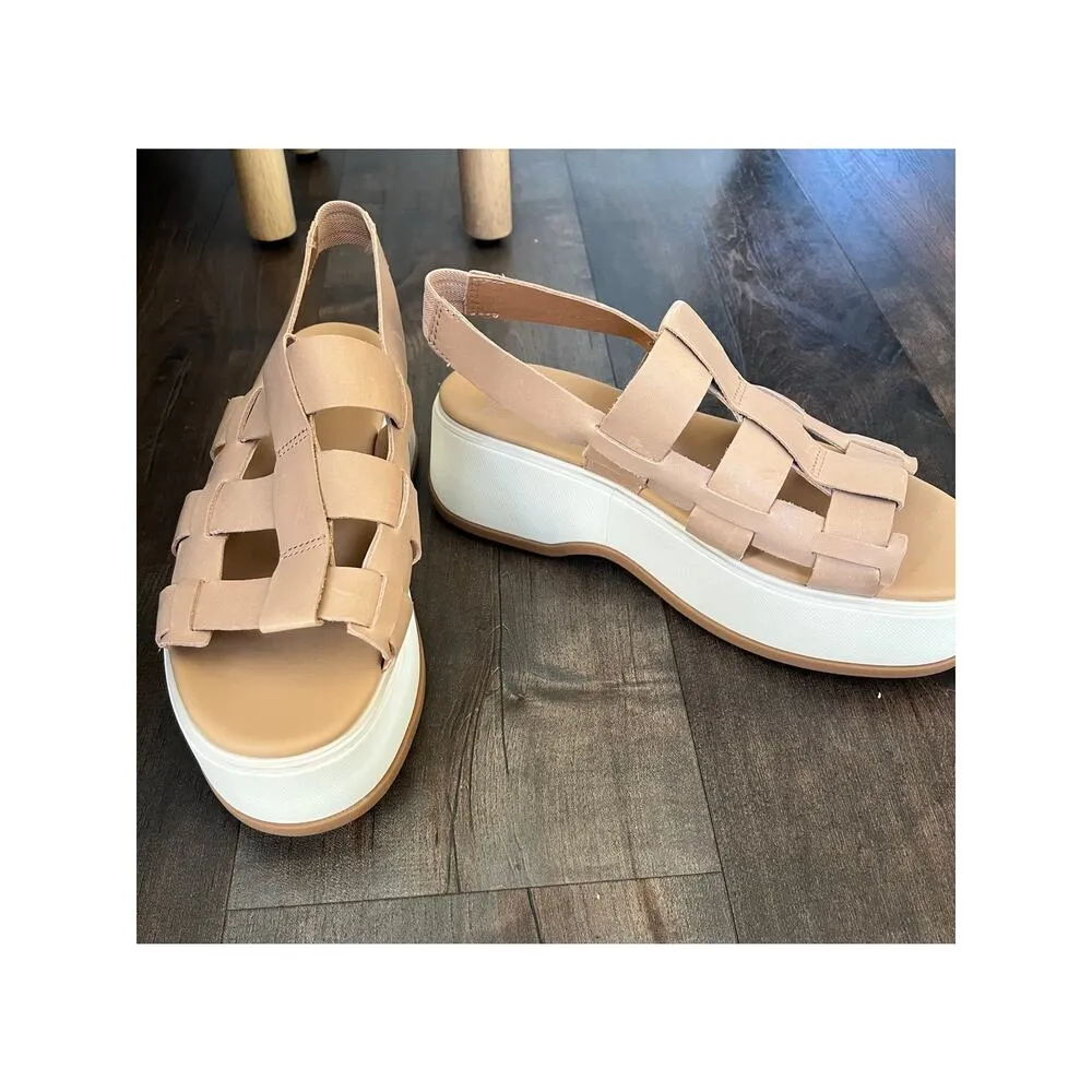 Sorel Dayspring Slingback Sandal, Honest Beige Leather Woven Straps Women's 10 - Image 4