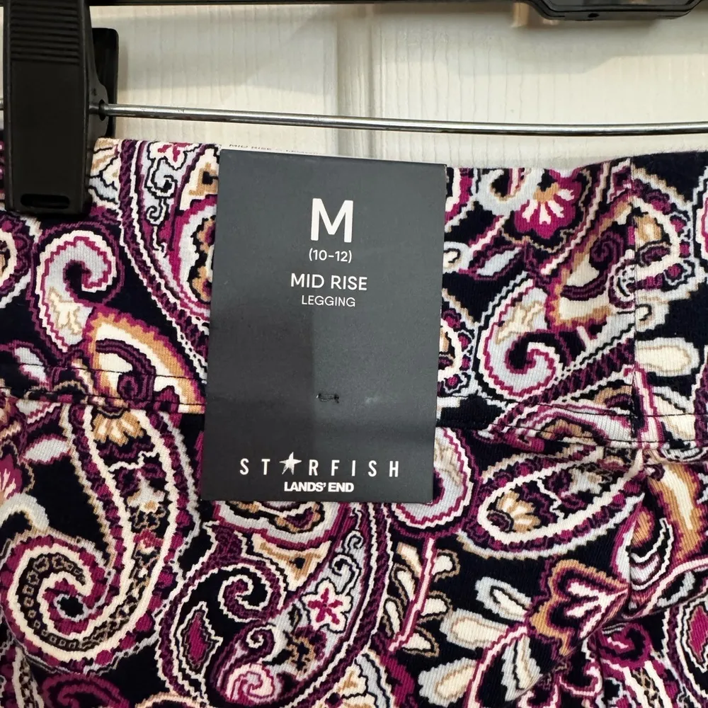 Lands' End Starfish NEW Leggings Mid Rise Deep Sea Navy Paisley Size M (10-12) - Image 5