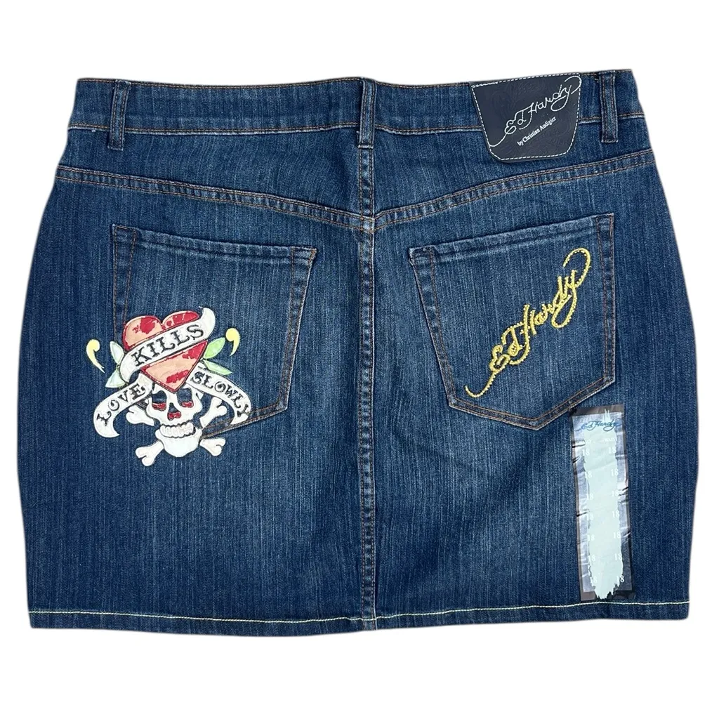 Retail 145.00 Ed Hardy Denim Mini Skirt - Image 2