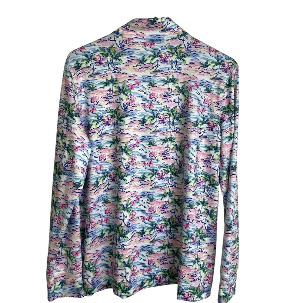 Stella Parker Pink Top Large Long Sleeve 1/4 Zip Floral UPF Golf Hiking Stretch Blue - Image 2