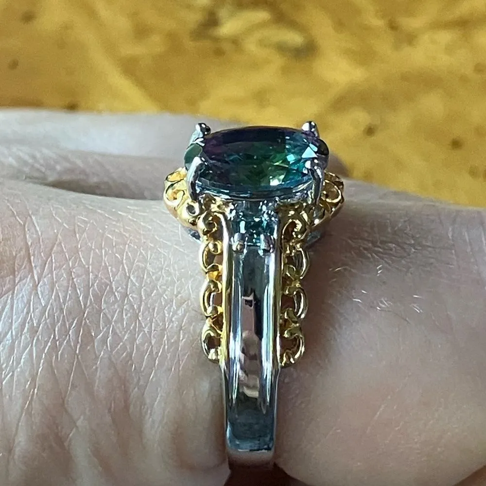 Mystic Topaz Moissanite Sterling Silver Ring Size 8 - Image 3