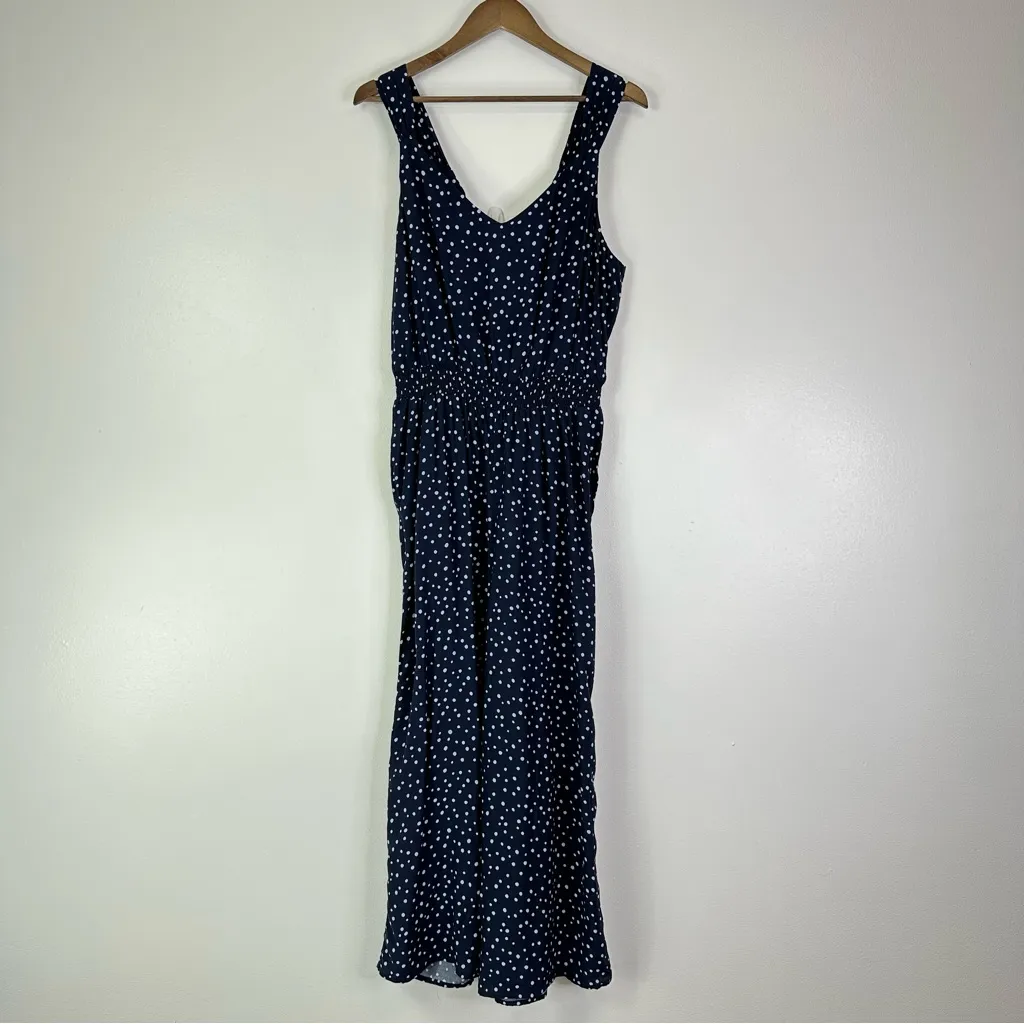 Loft Polka Dot Smocked Jumpsuit Navy Size 10‎ - Image 2