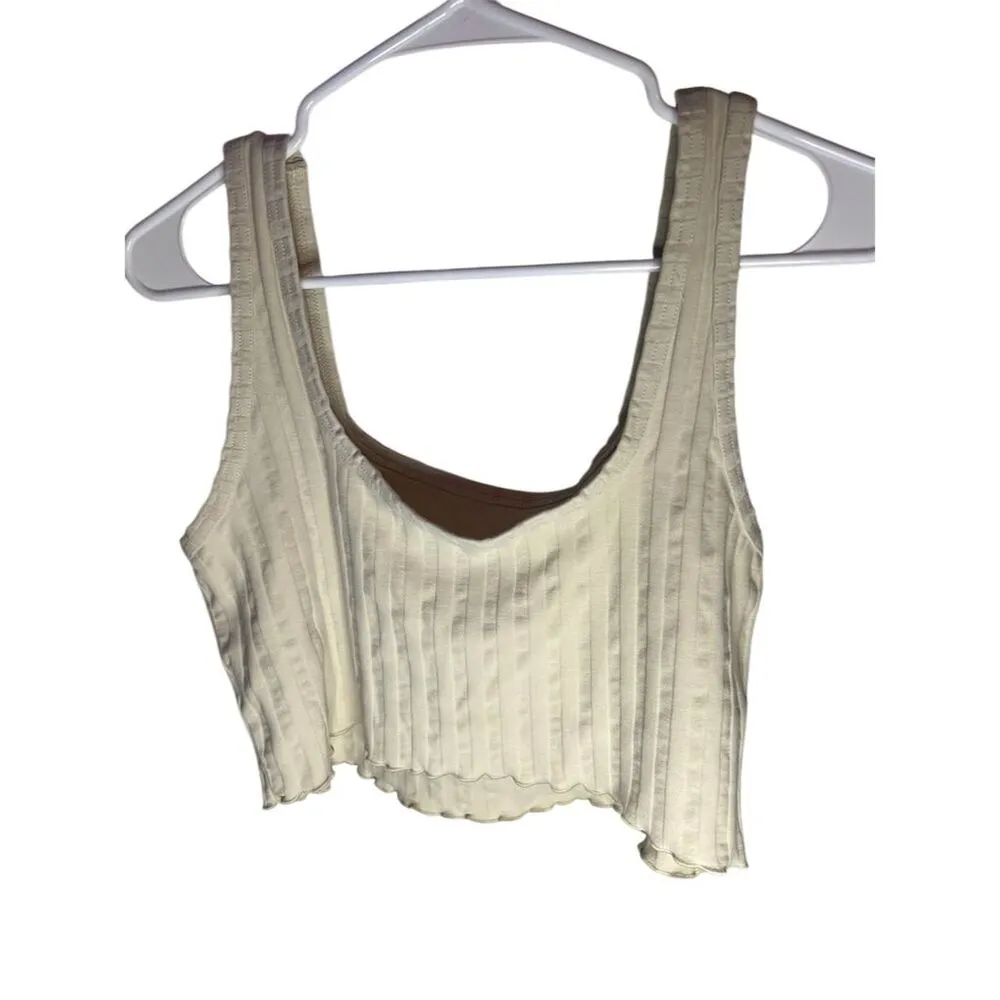 OFFLINE by Aerie Women's Ivory Ribbed Crop Tank Top Size L Size L - Image 2