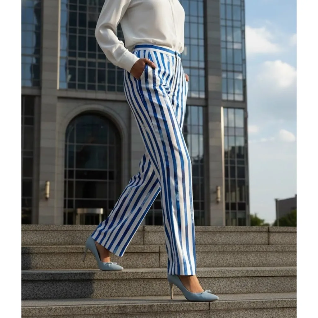 NWT Polo Ralph Lauren High Rise Wide Leg Striped Satin Pajama Pants 6 $328 - Image 9