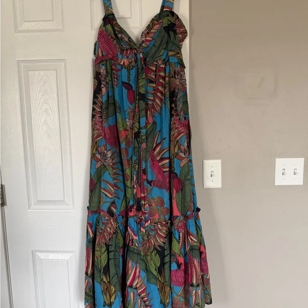 Farm Rio Totally Tuiuiu Cotton Colorful Jungle Tropical Maxi Dress - Image 3