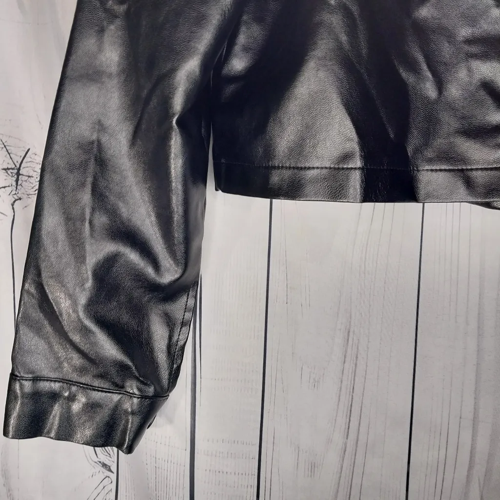 Romwe Faux Leather Black Cropped Biker  Jacket - Image 8