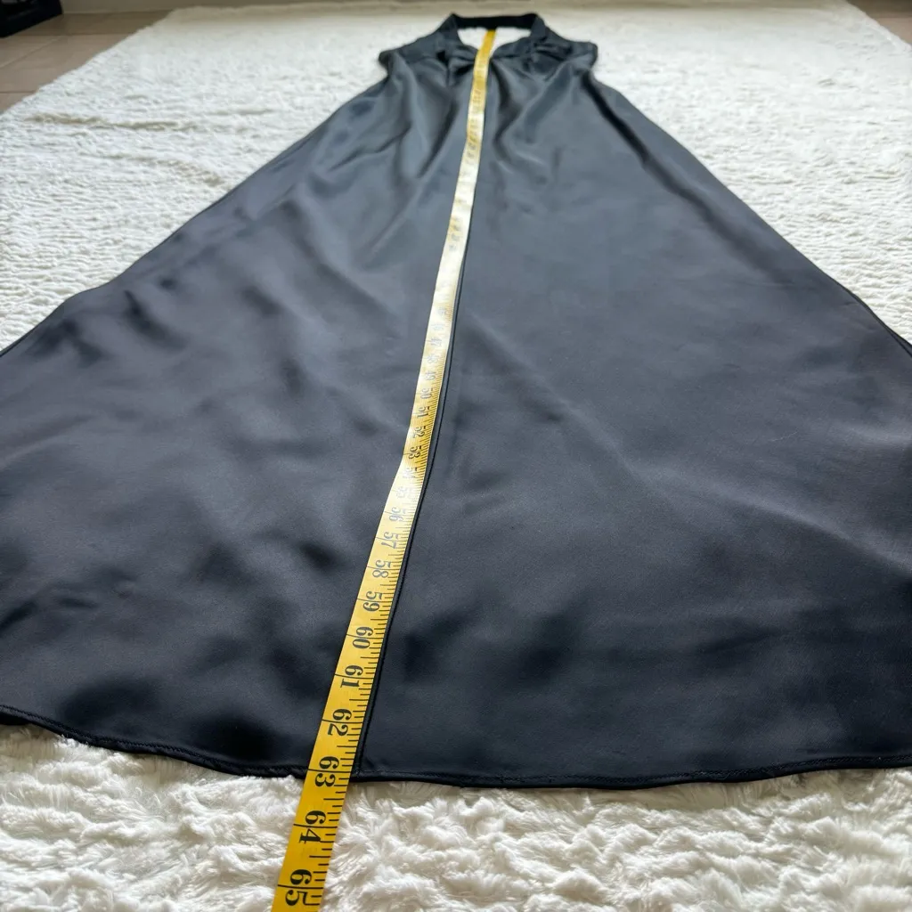 Vintage Satin Halter Maxi Gown Slip Dress 6 Black 90s Y2K Old Money Red Carpet - Image 9