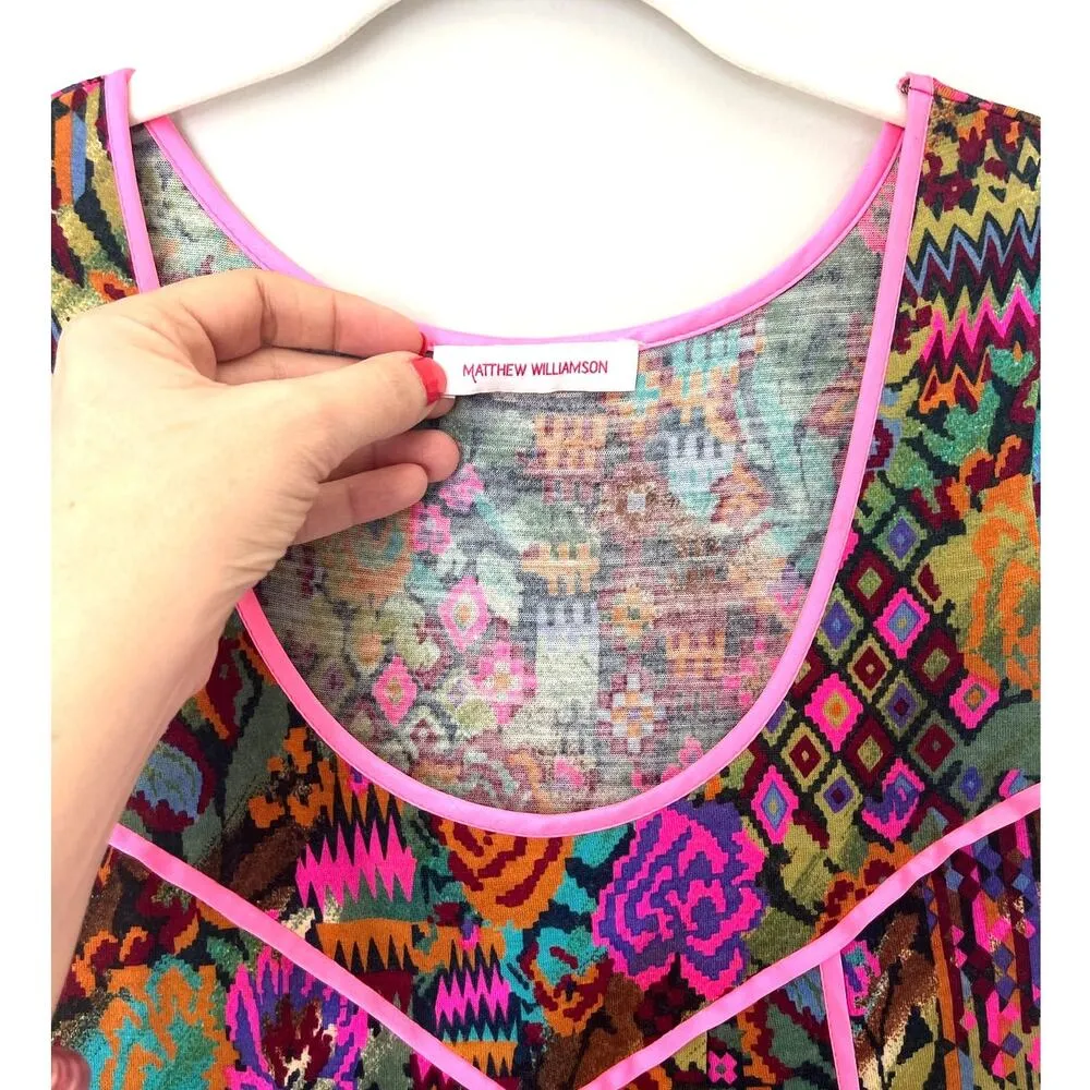 Matthew Williamson Neon Abstract Floral Cap Sleeves Mini Dress sz. UK 8/US 4 Brown - Image 4