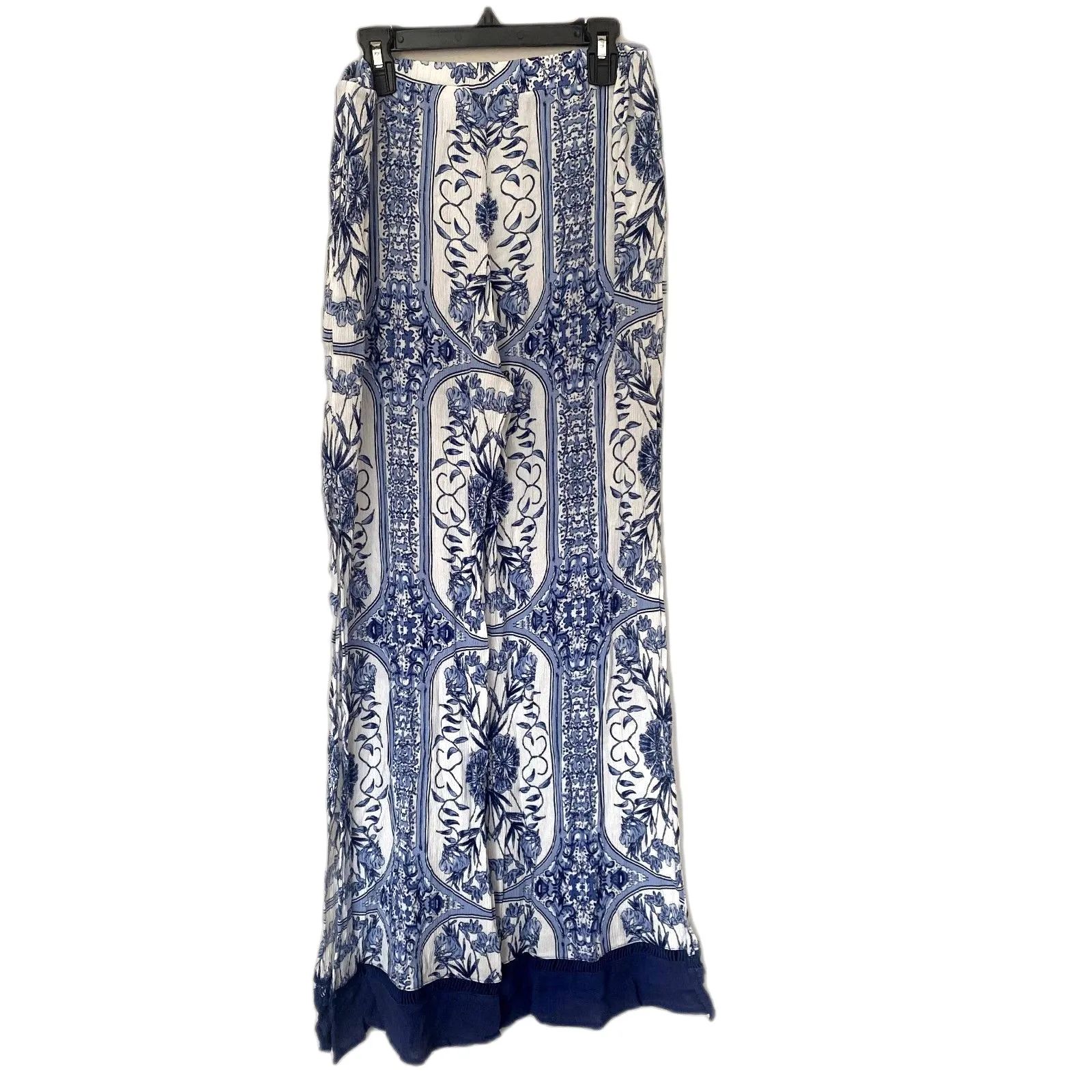 Abbeline Wide Leg Slit Beach Pants Blue Floral Boho Swim Coverup Size Small - Image 4