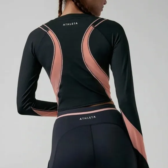 Athleta ignite shirt Palermo pink and black stretch with mesh xl cropped NEW - Image 2