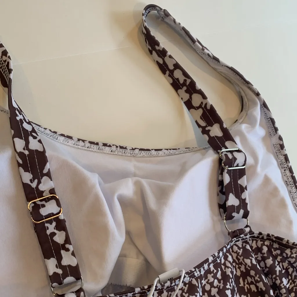 NWT Made with Love Brown and White Swim Dress Tankini Top Women’s Medium - Image 5