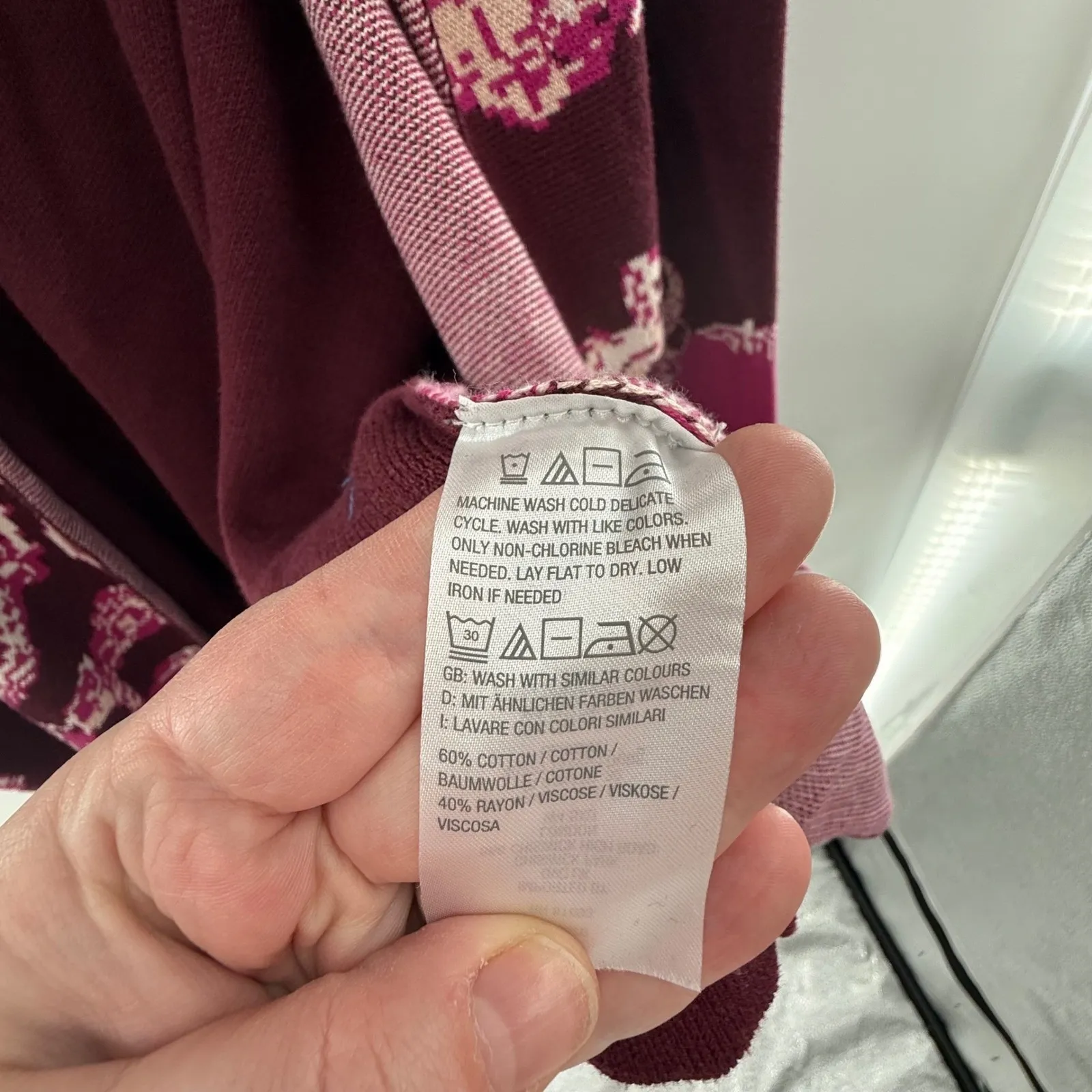 Susan Graver Weekend Burgundy Pink Jacquard Open Front Cardigan Womens 3X Purple Size undefined - Image 5