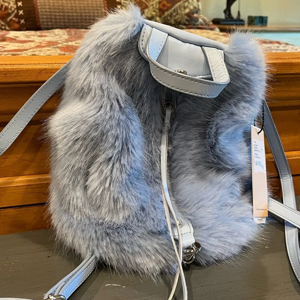 NWT  Faux Fur Convertible Mini Julian Backpack - Powder Blue - Image 2