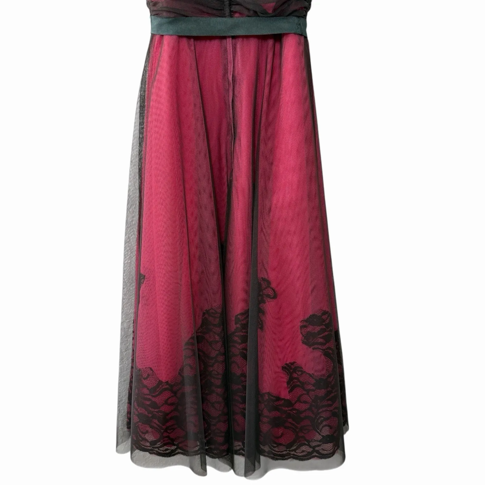 BCBG Max Azria Strapless Tulle Lace Dress XS Pink Black WhimsyGoth Vampy Formal - Image 12