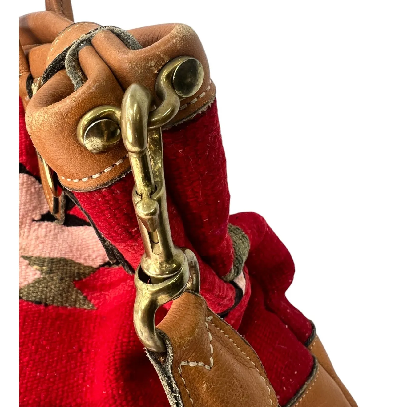 Large Artisan Wool Kilim Rug Leather Native Western Tote Overnight Market Bag - Image 8