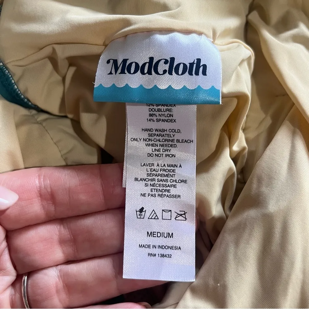 ModCloth Swimsuit Women’s Medium Teal Floral One Piece Bethany Halter Retro - Image 11