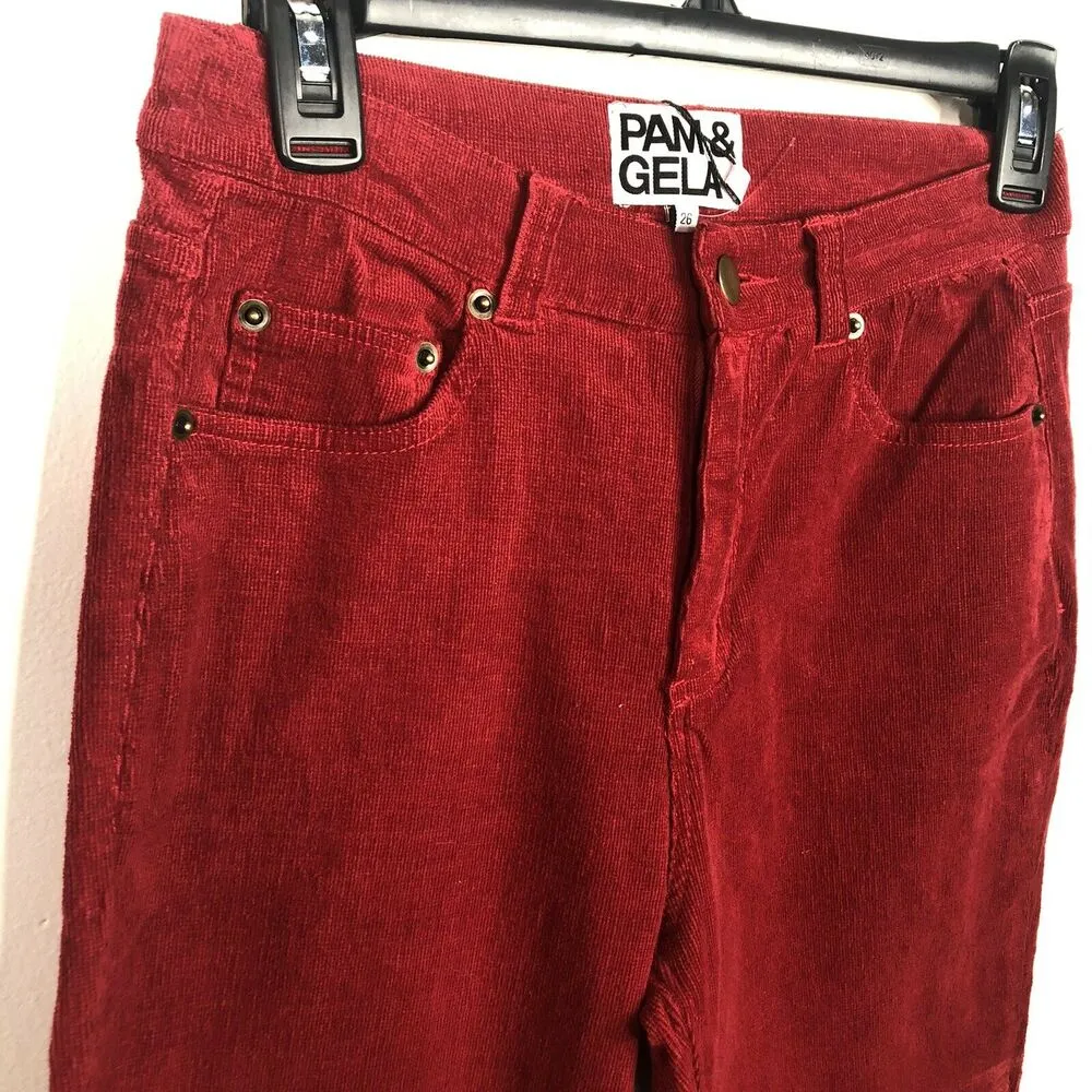 NEW Pam & Gela Red Corduroy Slim Crop Flare Pants - Image 11