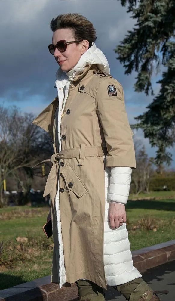 PARAJUMPERSRonney Mixed Media Water Repellent 700Fill PowerDownTrenchCoat,$1,098 White Size M - Image 5