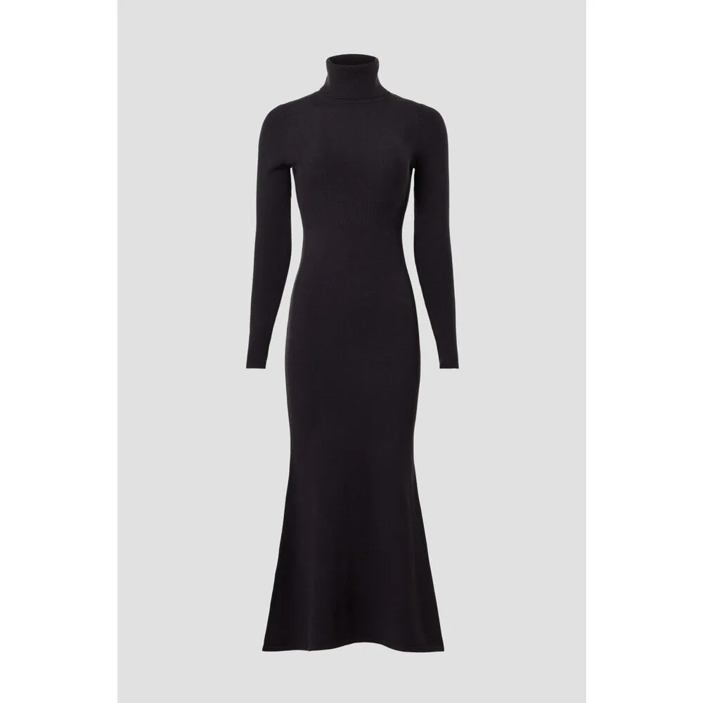 Toccin Black Ribbed Turtleneck Long Sleeve Midi Sweater Dress Size Medium - Image 6