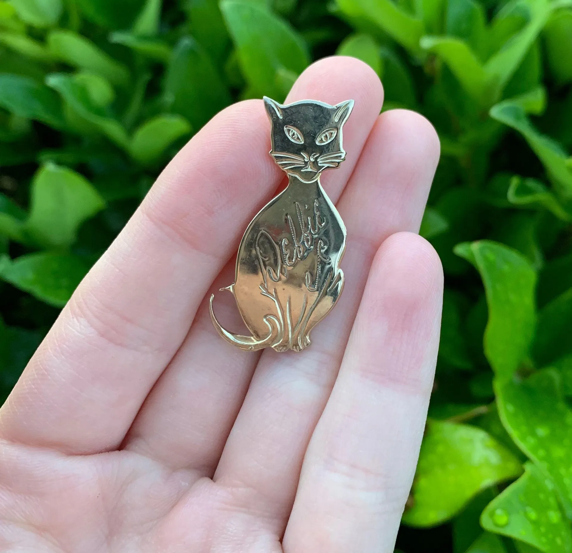 Vintage Gold Color Cat Brooch Pin with “Debbie” - Image 2