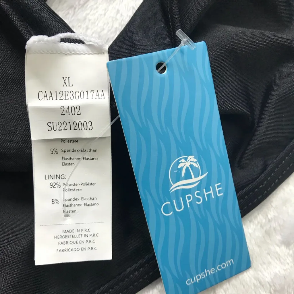 Cupshe Mesh Black‎ One Piece Swimsuit Women's XL V Neck Halter Bathing Suit NEW - Image 6