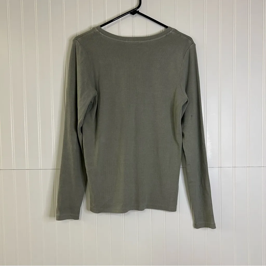 Marine Layer Olive Green Long Sleeve Henley Size Large - Image 2