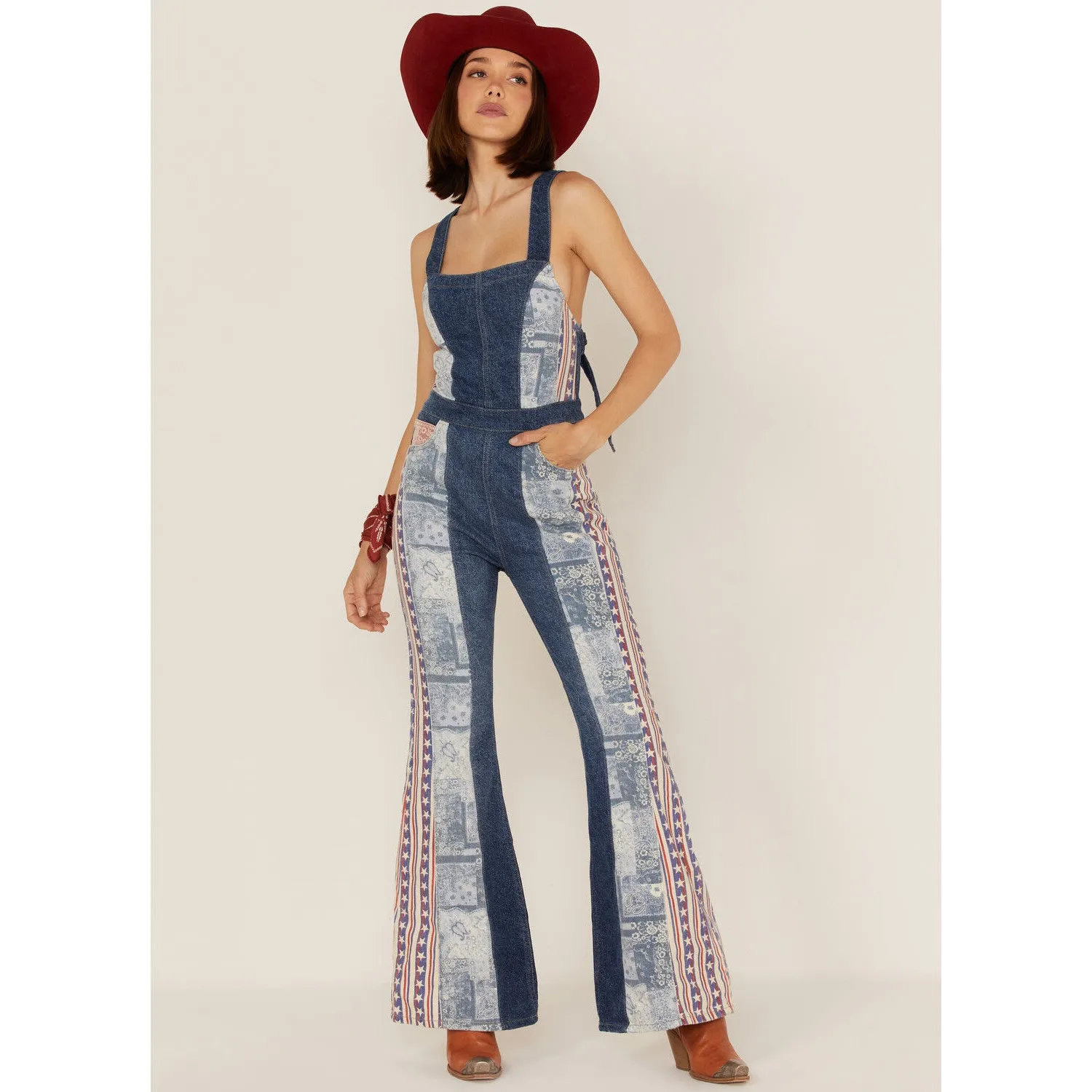 Free People Patchwork Americana Dallas Denim Jumpsuit - Image 3