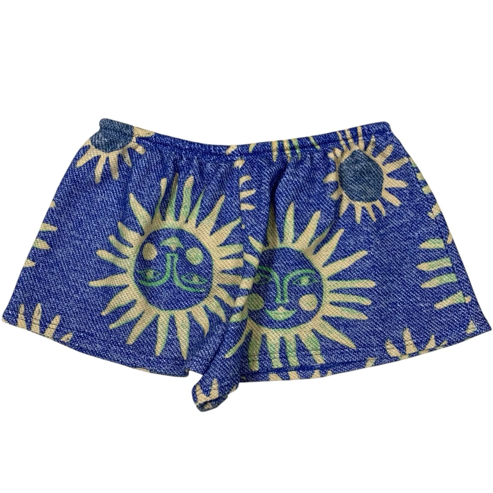 Out From Under Sun Moon Print Knit Lounge Shorts Blue Boho Festival Medium - Image 2