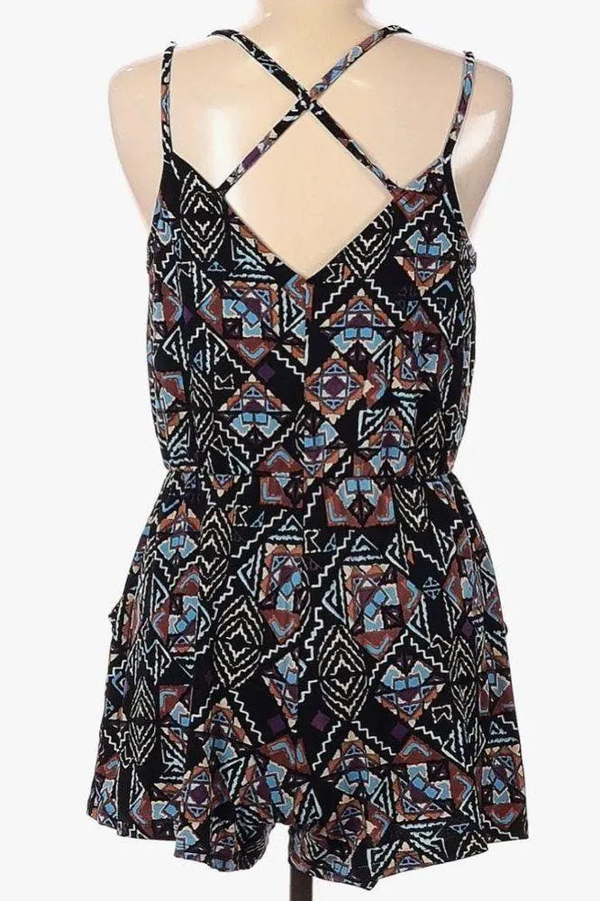 Strappy tribal print romper with pockets size small - Image 2