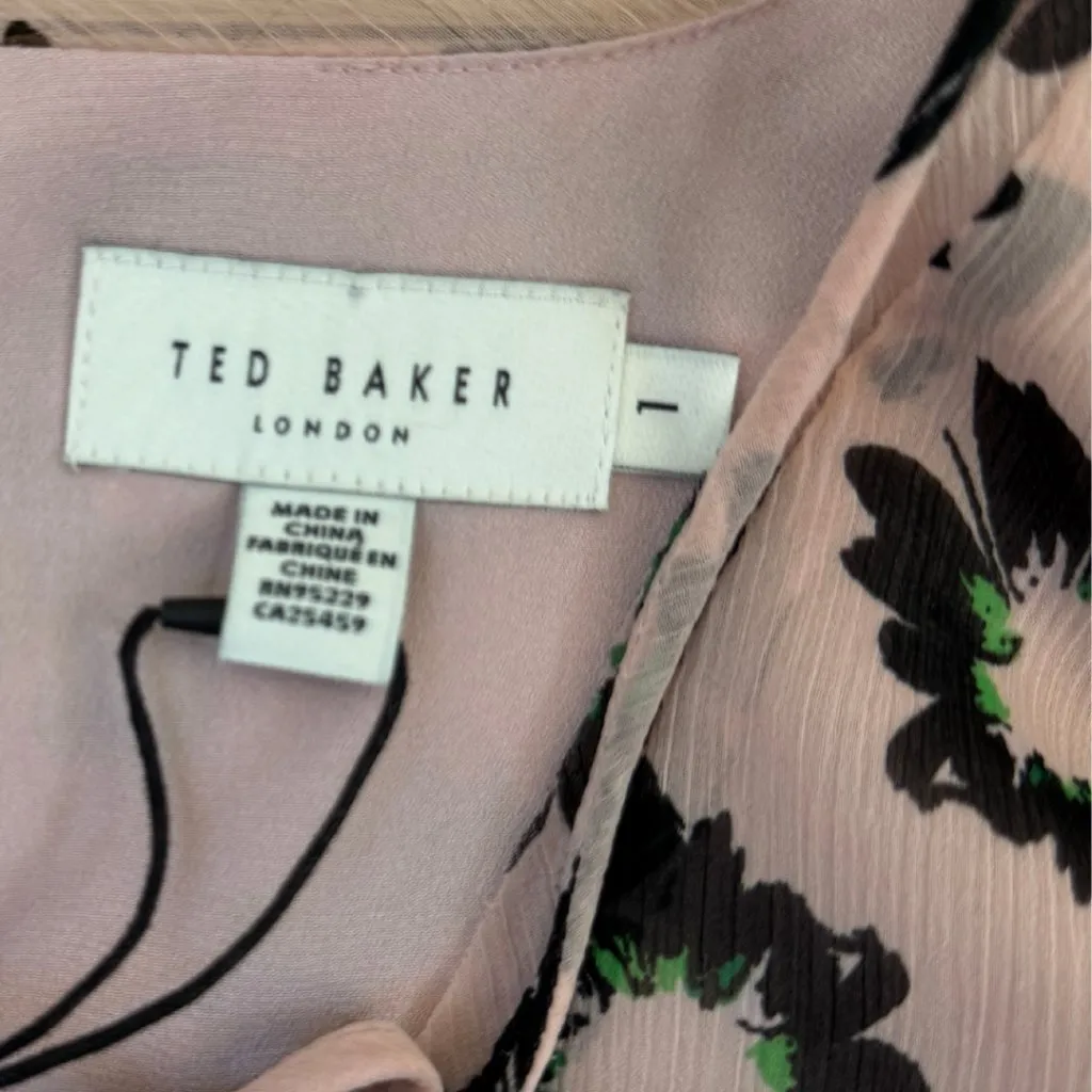 Ted Baker London Harlynn Split Sleeve Floral Top Neck Tie Sz 1 (US 4) NWT Pink - Image 10
