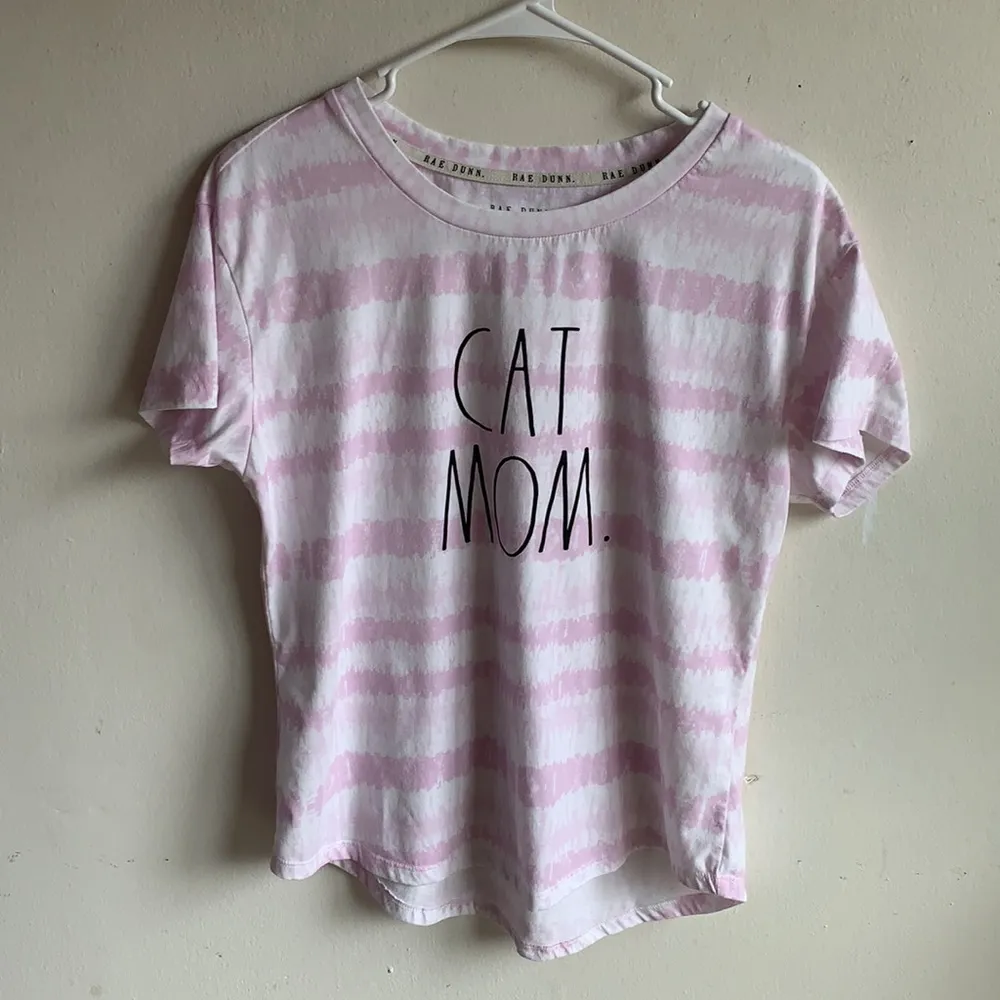Rae Dunn Cat Mom Tie Dye Pink WhiteTee Shirt - Image 9