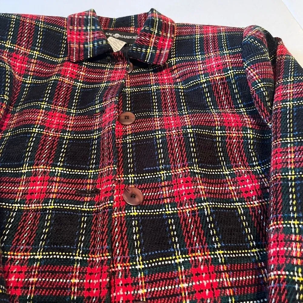 Sag Harbor Womens 10 Black Red Tartan‎ Plaid Woven Jacket Blazer Office VINTAGE - Image 10
