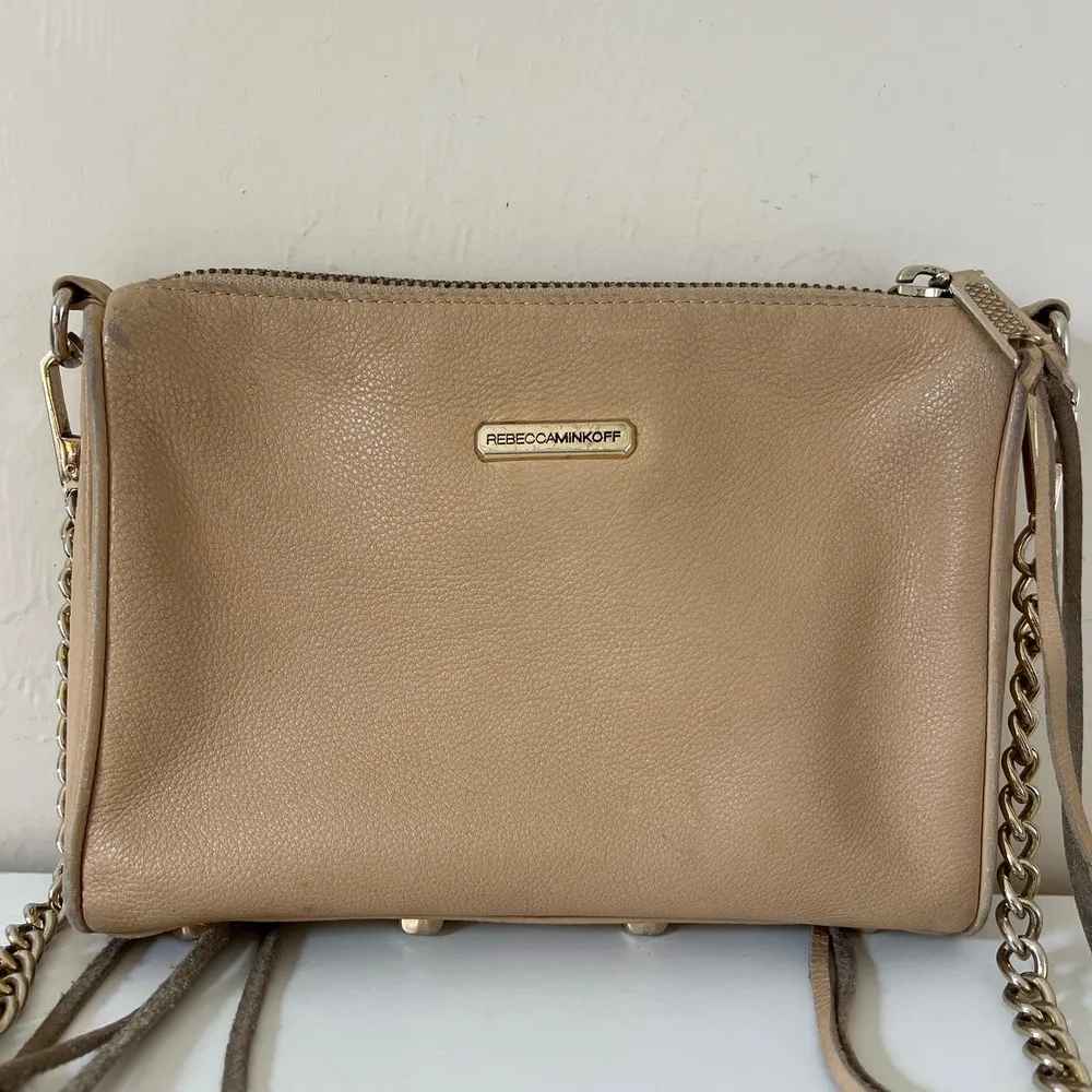 Rebecca Minkoff Tan / Beige Mini 5 Zip Rocker Crossbody Leather Handbag - Image 2
