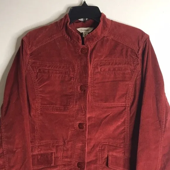 L.L. Bean ladies Corduroy button up fall chore coat Jacket size medium Red - Image 2