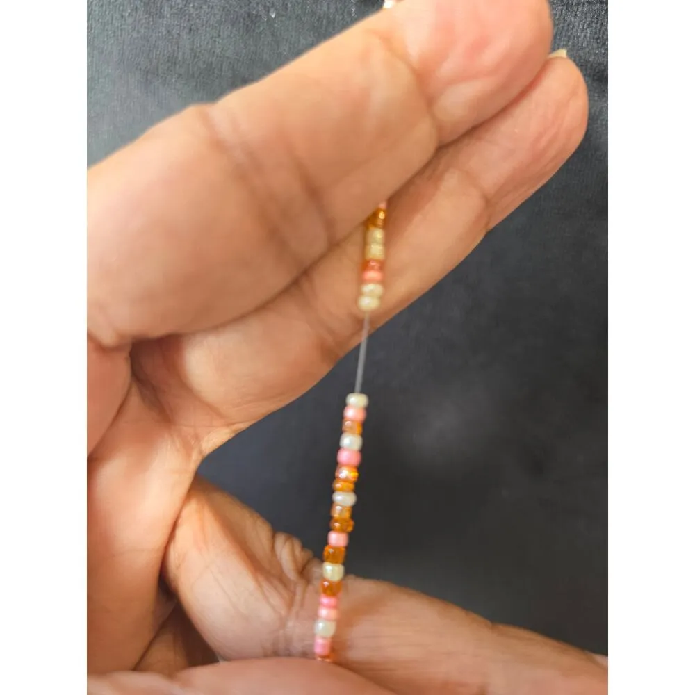 Women's Long Beaded Necklace With Chunky Orange Red Acrylic and Glass Beads Gold - Image 7