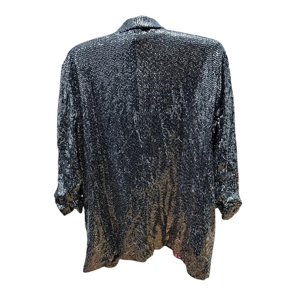 Silver Shimmering Blazer with Relaxed Open Front Size M - Image 2