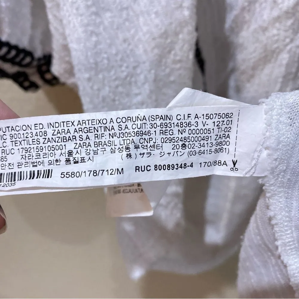 ZARA White Boho Blouse Cords Tassels Cotton Size Medium - Image 6