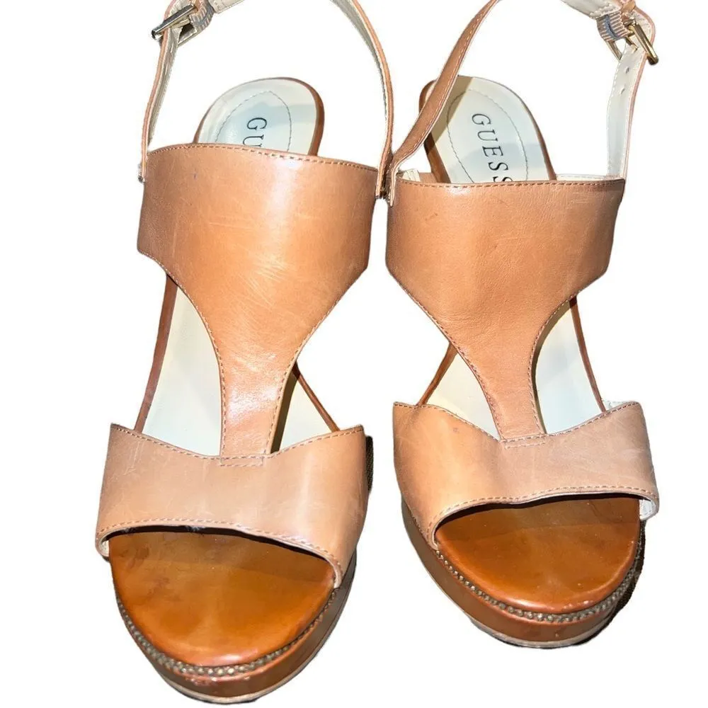Guess tan leather wedge sandals size 8M - Image 2