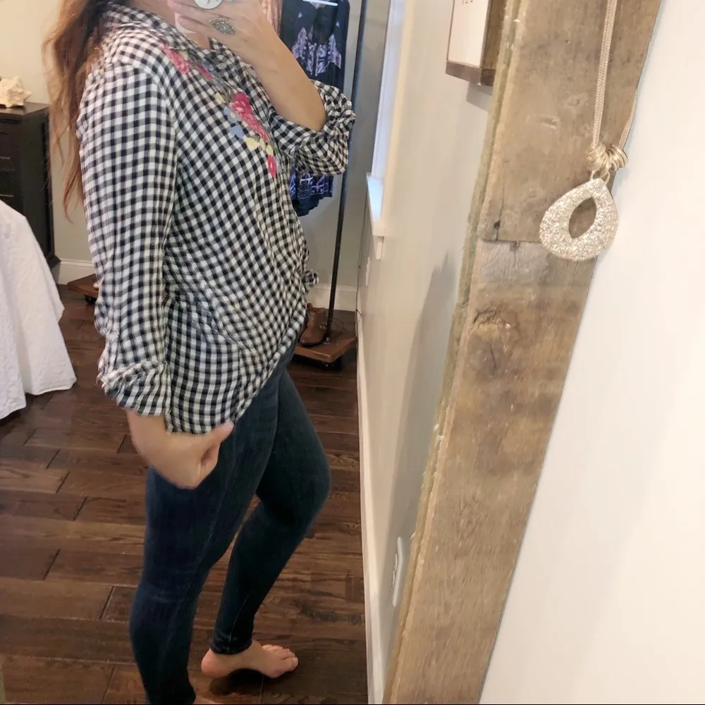 Como vintage large gingham floral flannel top - Image 6