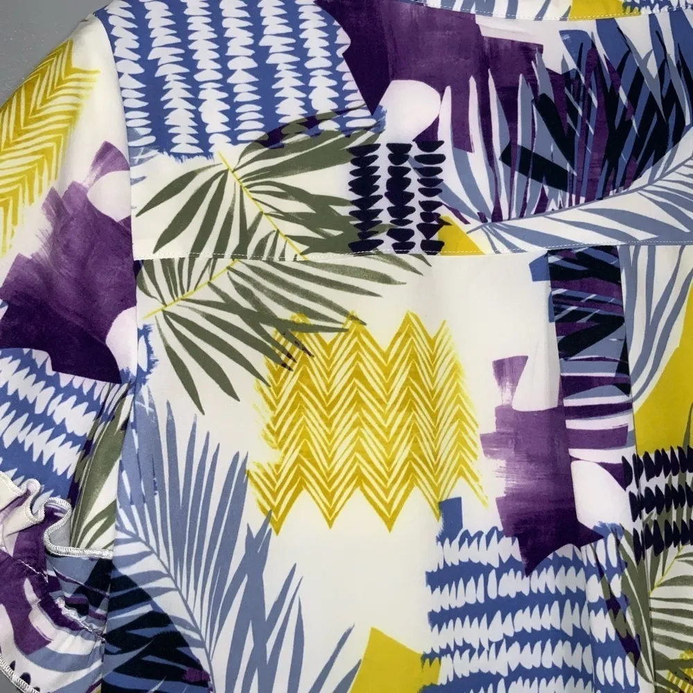 Chico’s Costa Collage Short Ruffle Sleeve Tunic Blouse Amparo Blue Pattern Med - Image 5