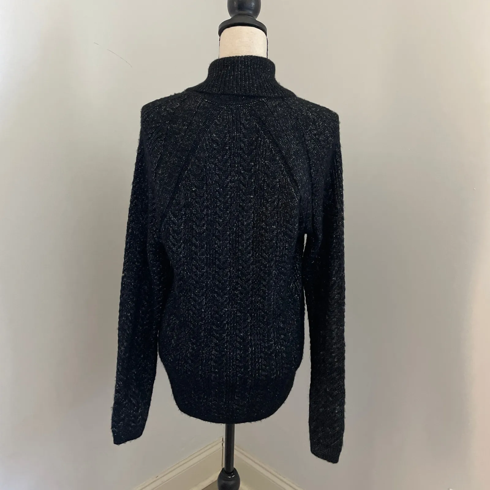 Chunky Knit Metallic Turtleneck Sweater Size Small Black Silver Indie Sleaze Y2K - Image 4