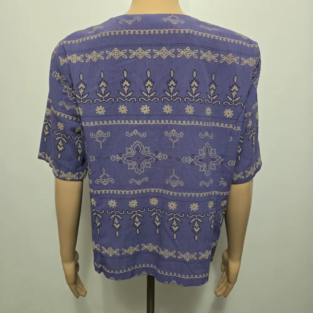 Vintage 90s Alfred Dunner Dusty Lavwnder Embroidered Blouse – Size 14 Purple - Image 5